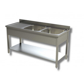 Plonge inox 1600 mm, 2 bacs égouttoir à gauche et étagère - RISTOPRO DSLG2VGS167