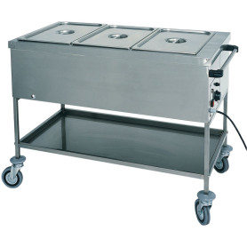 Chariot bain-marie professionnel 3xGN 1/1, Profondeur 150 MM à roulettes- FORCAR CT 1760