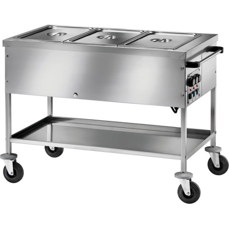 Chariot bain-marie professionnel 3xGN 1/1, Profondeur 150 MM à roulettes- FORCAR CT 1760TD