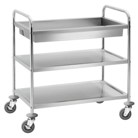 Chariot de service inox 3 niveaux  avec bac - Arredochef