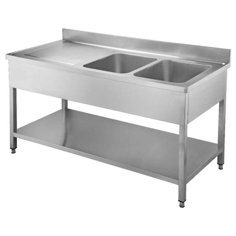Plonge inox 2 bacs + étagère (droite)