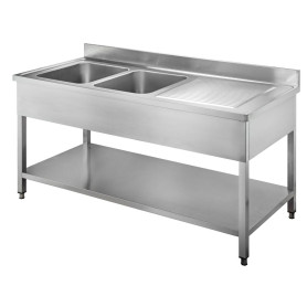 Plonge inox avec étagère 2 bacs  à gauche 1800x700x850 mm - Arredochef