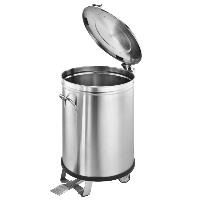 Poubelle inox 100L sur roulette couvercle à pédale Arredochef