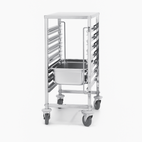 Chariot gastronorme GN 1/1 – Échelle porte plateaux inox 7 niveaux avec roulettes freinées pour cuisine pro - Arredochef