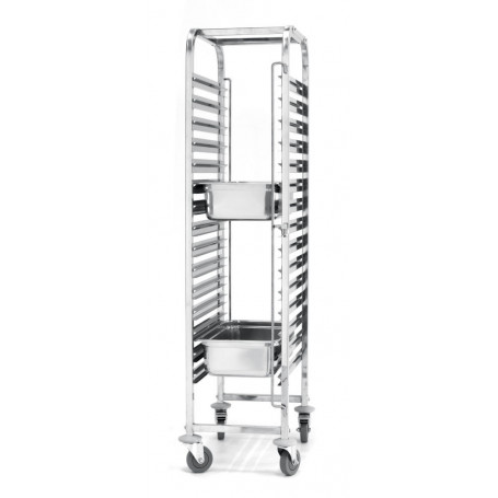 Chariot porte plateaux et bacs GN 1/1 - 15 niveaux en inox